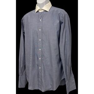 Polo Ralph Lauren Men Shirt 16/35 Blue Button Estate Contrast Collar French Cuff